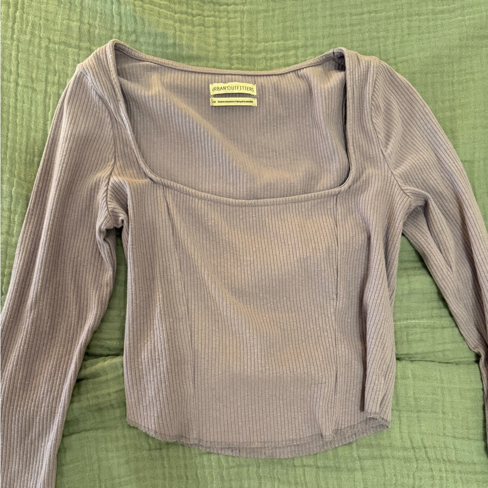 Urban Outfitters Gray Ribbed Fitted Blouse